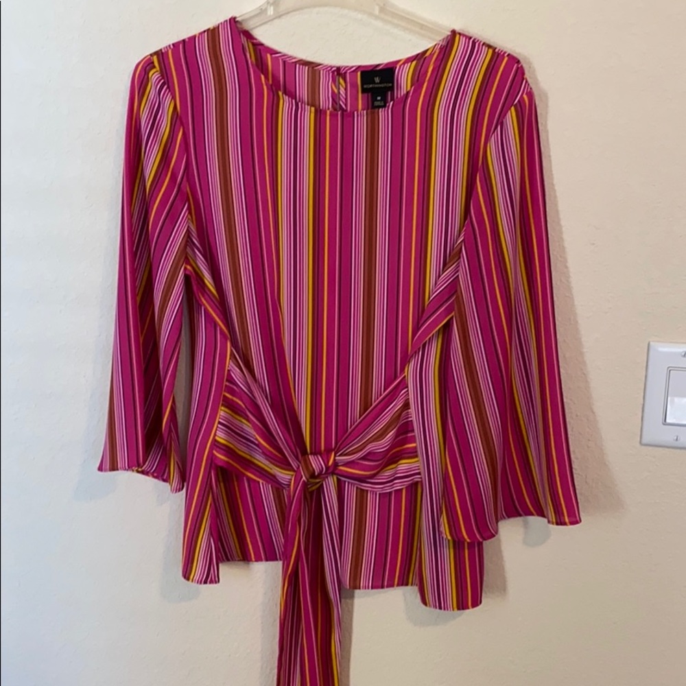 Worthington pink top with tie at waist. Pull over.